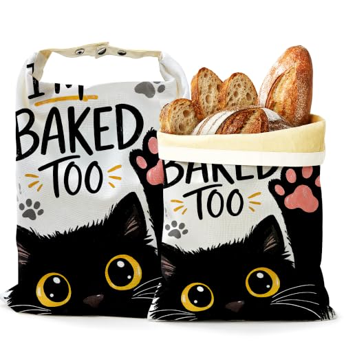 2 Pack Beeswax Funny Baker Black Cat Bread Bags for Sourdough, Reusable Linen Bread Bag 17x13'' Food Storage Cloth Bag Freezer-Friendly & Freshness Preservation - color: Funny Baker Black Cat
