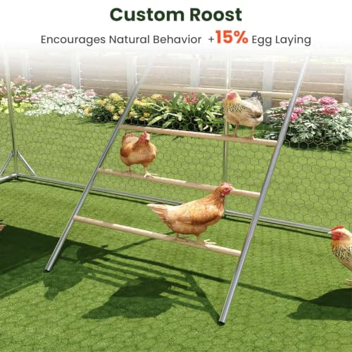 4ever2buy Metal Chicken Coop Run with Climbing Ladder 10x13 FT | Walk-in Chicken Run Pen Poultry Cage, Chicken Coop with Water-Resistant Anti-UV Cover, Large Chicken Coop for 12-15 Chickens