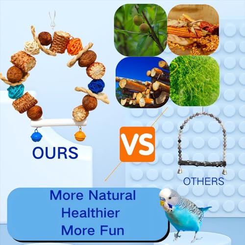 Parakeet Parrot Swing Toys,Bird Cage Hanging Chewing Toys | Natural, Parrot Foraging Toys, For Budgerigar Conure Cockatiel LoveBirds Finches