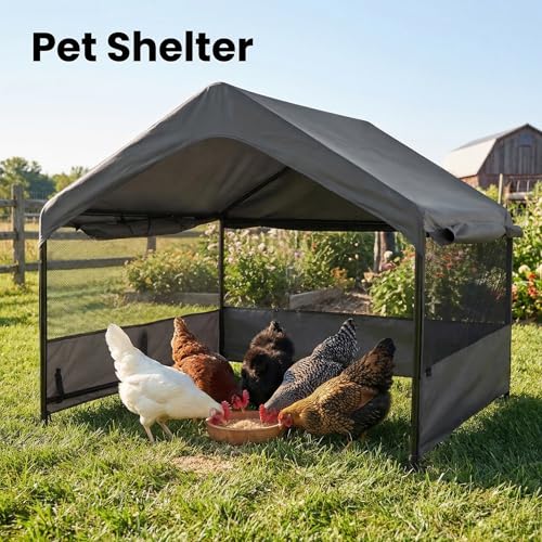 Outdoor Dog Tent, 4'x4'x3' Dog House Shade Shelter for Large Medium Pets | Outside Sun Rain Waterproof Dog Canopy with Three-Sided Breathable Mesh Windows, Livestock House with Ground Nails, Dark Gray - color: Dark Gray (Breathable Mesh Windows)