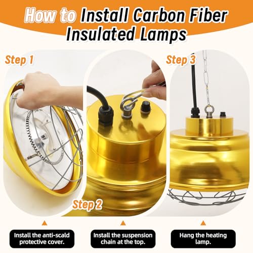 Chicken Heat Lamp 600W Carbon Fiber Tube Brooder Heater Lamp Hanging Chicken Heat Bulb Dual Temperature Adjustable (300/600W) for Chicks,Ducks,Dog Kennel,Cat House