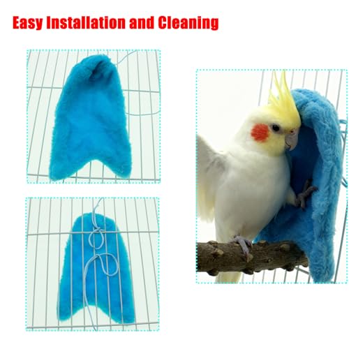 Corner Fleece Bird Blanket Cozy Bird Bed Warmer Parrot House Cage Snuggle Hut Bed Hanging Hammock Toy for Parakeet Cockatiel Conure Pigeon Lovebirds Small Animals Shelter Plush Bedding(Blue/M)