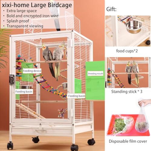xixi-home Portable Clear Parrot Cage,Bird Travel Cage Ornamental Cage -with Food Box,Standing Pole and Drinker,Large Bird cage Flying Birdcage for Outdoors (Type B - Black) - color: Black - B
