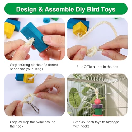 165 Pcs Parrot Toys, Bird Toys Bird Chew Toy DIY Multicolored Wooden Blocks for Large Macaws, Cockatoos, African Grey, Small and Medium Parrot