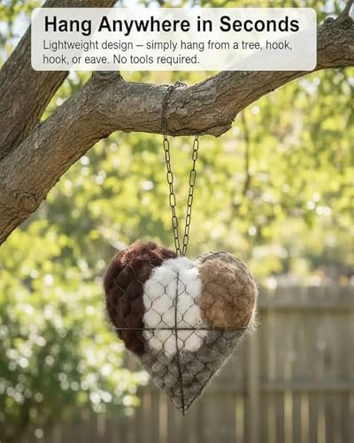 Handmade Alpaca Fiber Bird Nesting Heart, Birds Nests Material Holder, Winter Tree Shelter for Wild Bird, Hummingbird Houses Nest Boxes Gifts for Outside Garden Art Birdhouse, Birds Lovers