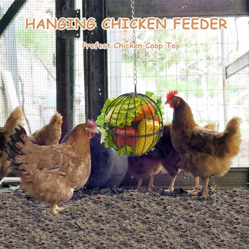 Hanging Chicken Feeder,7.1 Inch Large Sturdy Chicken Vegetable Hanging Feeder,Hanging Chicken Veggie Treat Ball,Chicken Treat Holder.