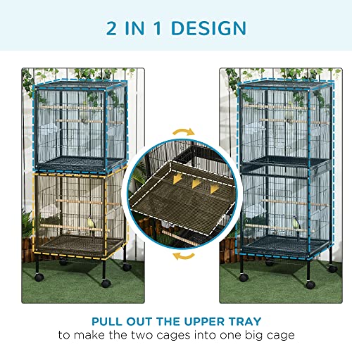 PawHut Large Bird Cage 1.7 ft. Width for Wingspan 55", Black | Bird Aviary Indoor, Multi-Door Design, Fit for a Canary, Finch, Conure - color: Black