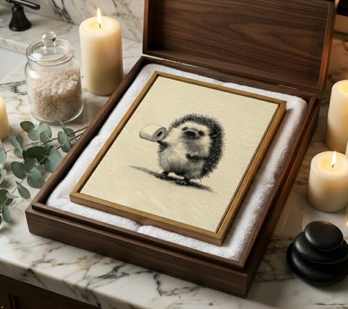 Floating Framed Funny Bathroom Canvas Wall Art, Hedgehog Holding Toilet Paper Painting Picture Wall Decor, Vintage Cute Animal Sketch Poster Print Artwork for Restroom, Home Decoration 8x10in - color: Bathroom Hedgehog, size: 10"L x 8"W