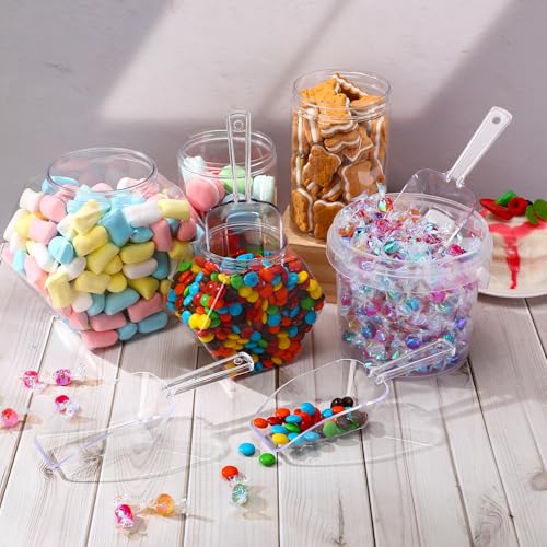 Hestya 4 Pcs Multi Purpose Clear Plastic Scoops for Candy Buffet Acrylic Kitchen Ice Food Popcorn Scoops for Protein Powders, Ice Cream, Coffee, Tea Jar (7.8 Inch) | Multipurpose Design, Buffet Food, Kitchen Storage, Acrylic Material for Protein Powder, P