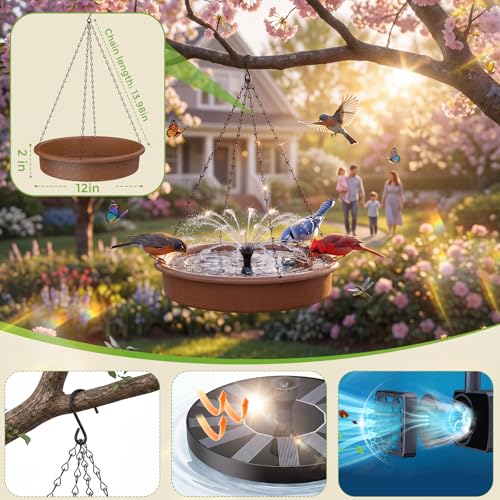AISITIN 12" Hanging Bird Bath with Solar Fountain for Drinking & Feeding | Outdoor Solar Powered Hanging Bird Bath Fountain, Perfect for Outdoor, Gardens, Patios, and Yards