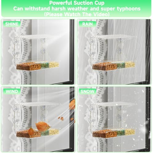 Window Bird Feeders With Strong Suction Cups for Cats,Kids,Acrylic Birdhouse and Water Combo,Clear Bird Feeders for Window Viewing Inside,See Through Window Mount Wild Birdfeeder Gifts for Birds Lover
