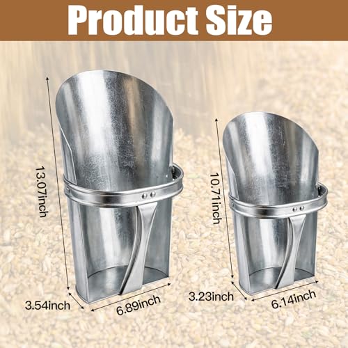 2 Pack Galvanized Steel Feed Scoop Set-4 Qt & 2.5 Qt Heavy Duty Metal Grain Scoop for Livestock, Horse, Chicken & Dog Food – Durable Farm Utility Scoops, Rust Resistant, Easy Clean