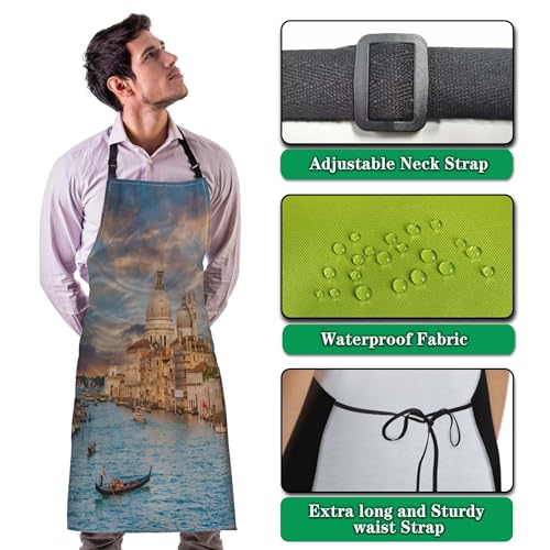 Garden Apron for Women Sunset in Venice Fun Aprons for Men for Kitchen Cooking Restaurant BBQ Painting Crafting Gardening 27” (W) x 31” (H), Waterproof Apron - color: Sunset in Venice