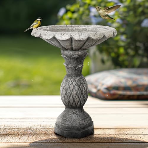watnature 24.8" H Cement Modern Outdoor Bird Bath - Fibre Reinforced Concrete Bird Baths for Garden, Large Size Elegant Carved Garden Birdbaths with Pedestal for Patio, Backyard, Lawn Decor - color: dark gray, size: 24.8in. H