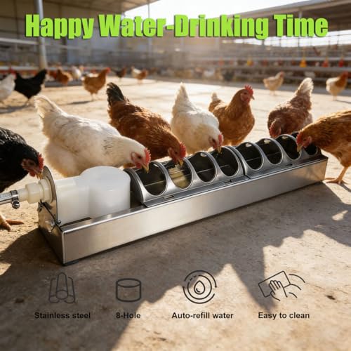 Automatic Chicken Waterer Stainless Steel Poultry Fountains Chicken Waterer System Water Dispenser Waterer Float Controlled for Duck Goose Pigeon Quail