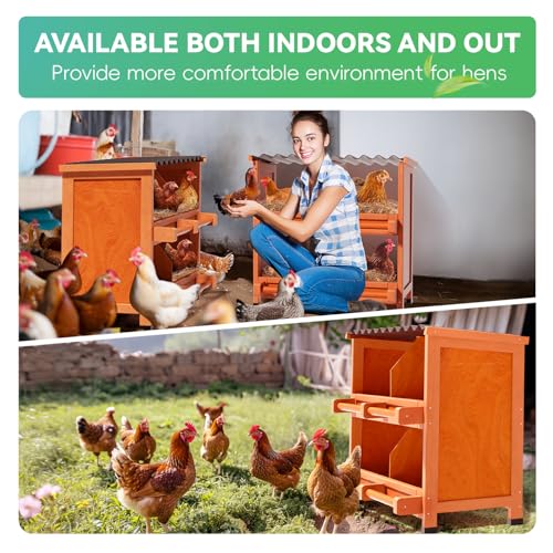 4-Compartment Chicken Nesting Boxes, Spacious for Large Breeds, Premium Pine Wood & Weather-Resistant PVC Sloped Roof, Safe No Sharp Edges for Laying Hens - size: 26.4"L x 12.2"W x 29.8"H