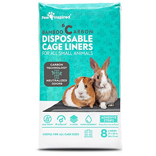 Paw Inspired Disposable Cage Liners, 28x17 Inch (C&C 2x1), 8 Count | Bamboo Charcoal Odor Controlling, Super Absorbent Pads For Guinea Pigs, Ferrets, Rabbits, Hamsters, Small Animals - size: 28x17" (C&C 2x1) - 8 ct