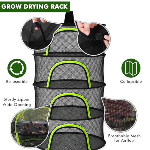 Herb Drying Rack Hanging Mesh 6 Layer 24" with Zipper, Gloves, Garden Pruning Shear, Hook & Carabiner Clip for Drying Herbs, Plants, Seeds, Buds | Outdoor, Hydroponics Herb Dryer Hanging Rack - style: 6 Layer 24"