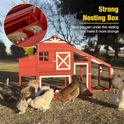 Aivituvin Chicken Coop Mobile Hen House on Wheels Wooden Poultry Cage Rabbit Hutch with Nesting Box,Leakproof Pull-on Tray