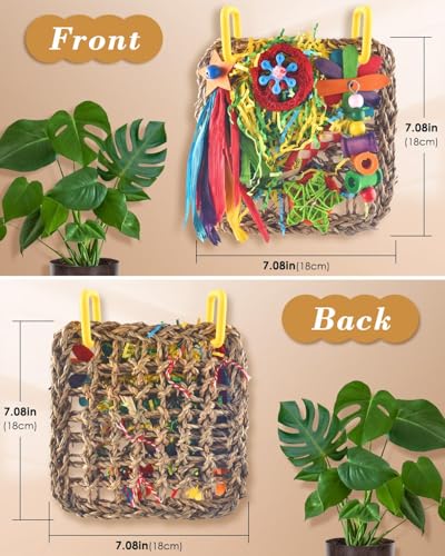 ERKOON Cockatiel Toys, Budgie Toys Foraging Toy Hanging Bird Toy for Lovebrid Parakeets Conures Parrot Foraging Wall with Colorful for Birds Shredding Seagrass, Birds Cage Accessories-2 Pack - size: Large grass mat-2 Pack