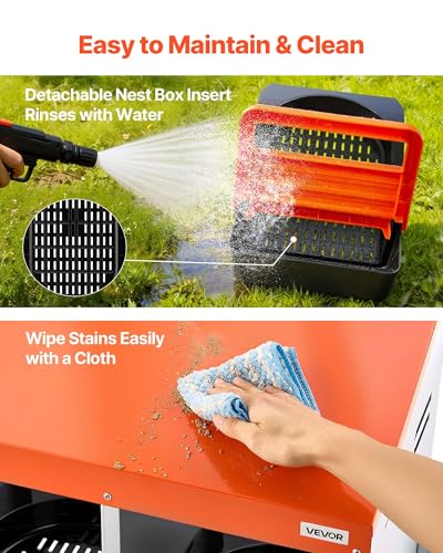 VEVOR Chicken Nesting Boxes, 4 Compartments, with Support Legs, Easy Egg Collection, Galvanized Steel and High-Strength Plastic, Roll Away Nesting Boxes for Chickens and Hens Laying Eggs, Orange - size: 41.7"L x 20.7"W x 26.6"H