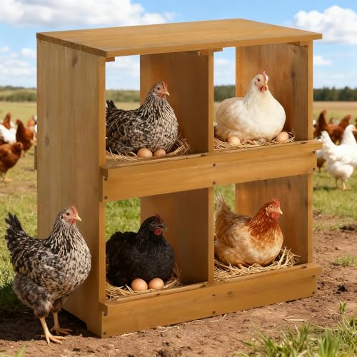 Outvita Nesting Boxes for Chickens 4 Compartments, Wood Chicken Nesting Box Wall Mount, Versatile Use Nest Box for Chicken Coop, Easy to Assemble for Chicken, Hens, Ducks - color: 4 Compartments