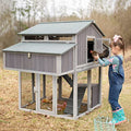 GUTINNEEN Chicken Coop with Run for 4-6 Chickens, 26ft² Large Hen House with Nesting Box, Foldable Poultry Cage with Pull Out Tray and Waterproof Roof, Easy to Assemble - color: Grey with Run 26.4ft²