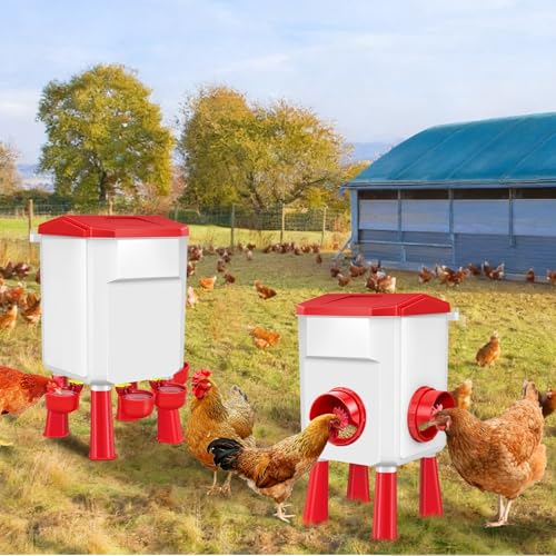 Auto No Waste Chicken Feeder and Waterer Set 2 Gallon/17.6 Pounds | Sturdy & Durable Chick Feeder and Waterer Set, Poultry Feeder Large for Hens/Ducks/Poultry - color: Red