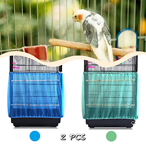 Daoeny 2Pcs Universal Bird Cage Cover, Adjustable Seed Feather Catcher, Soft Airy Nylon Mesh Parrot Net, Birdcage Cover Skirt Sheer Guard for Round Square Cages (Green+ Blue) - color: Blue & Green, size: 78.7 x 15.7 inch