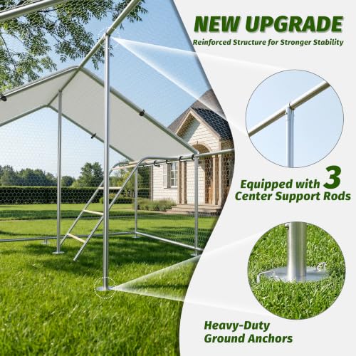 Large Metal Chicken Run for Yard with Cover, Heavy-Duty Chicken Coop Pen | 19.7 x 9.8 x 6.4 FT Extra-large Outdoor Walk-in Chicken Run Enclosure for 12-20 Chickens, Outdoor Duck House & Rabbit Cage - size: 236.0"L x 118.0"W x 78.0"H