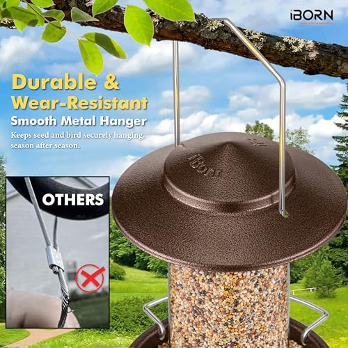 Bird feeders for Outdoors Metal Chew Resistant Brushed Coffee,1PK | Metal Roof, Metal Tray, Fixed Hanger, Flip-Top Fill, 3 Perches, Easy-Clean, 1.32lb - color: Coffee,1.5LB, 3Perches