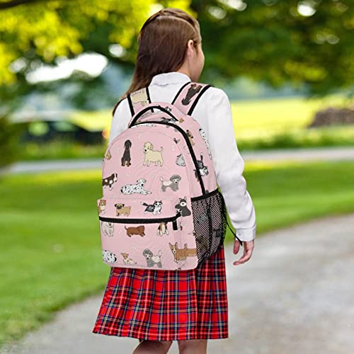 Fiokroo Cute Dogs Animals Backpack School Bag For Students Teens Men Women Cartoon Pets Laptop Backpacks Travel Daypack Bag With Multiple Pockets - color: Cute Dogs（pink）