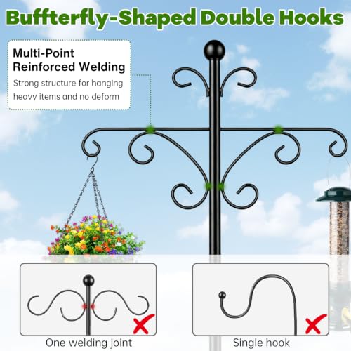 KOLAKO 2 Pack Shepherd Hooks for Outdoor,76 Inch Bird Feeder Pole Squirrel Proof Heavy Duty Double Shepherds Hook for Bird Feeder, Garden Plant, Solar Light - size: 76 inch with squirrel baffle