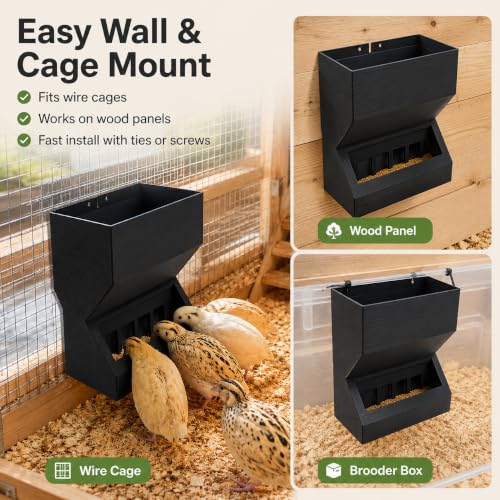 Wall Mount Automatic Quail Feeder, Anti Spill Feed Dispenser(White) | Large Capacity Hanging Trough for Quail Chicks Small Birds, Easy Refill Clean Cage Feeder for Brooder Breeding Grow Out Cages - color: White