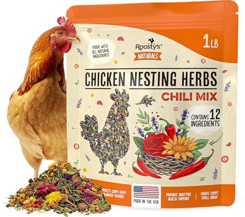 Roosty's Chicken Nesting Herbs Chili Mix, Coop Refresher, 16oz | Freshens Chicken Coops • USA Made • Chili Herb Blend • Supports Nesting Areas • Easy Coop Sprinkle
