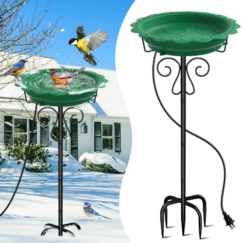 Heated Bird Bath for Outside Winter, Powerful 100W Thermostat Control Heated Bird Baths for Outdoors with 5-Prong Metal Stake, Heated Birdbath Water Heater for Garden Yard Patio Lawn (Green) - color: Green