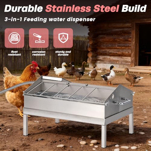 2 in 1 Automatic Chicken Waterer and Feeder | Stainless Steel Chicken Water Feeder With Float Valve, Poultry Water Dispenser for Duck Turkey Quail Pigeon, Easy to Clean