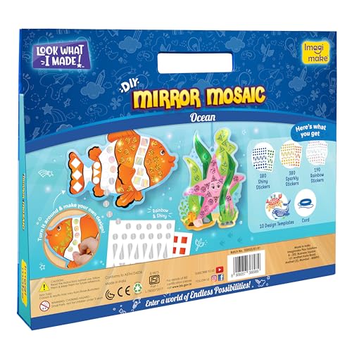 Imagimake Mirror Mosaic - Ocean, 10 Templates, 950+ Stickers | Mess-Free Craft Activity, Screen-Free Creative Art Kit for Kids, Birthday Gift for Boys & Girls Ages 3,4,5,6,7 Years Old - style: 4. Ocean