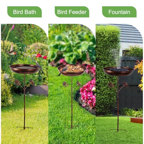 DREAMSOUL 34" Tall Bird Bath with 13" Dia Basin for Garden Patio Yard | Solid Metal Construction, Vintage Bird Bath for Outside Appearance, Firm Ground Stake, Weather Resistant for Outdoor Use - size: 13 Inch-B