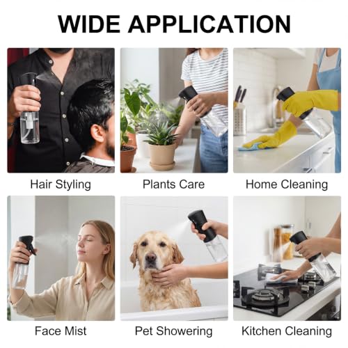 Spray Bottles 250ml/8.5oz 2 Pack Continuous Spray Bottle, Black | For Hair, Refillable, Fine Mist Sprayer, Water Spray Bottles For Cleaning Kitchen Hair Care Skin Toner - style: B-black 2PCS