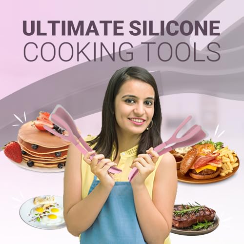 Silicone Egg Flipper Spatula Tongs (Set of 1) – Non-Stick 2-in-1 Grip & Flip Kitchen Tongs for Pancakes, Fish, Eggs, and More – Heat Resistant Cooking Tool (Pink) - color: Pink