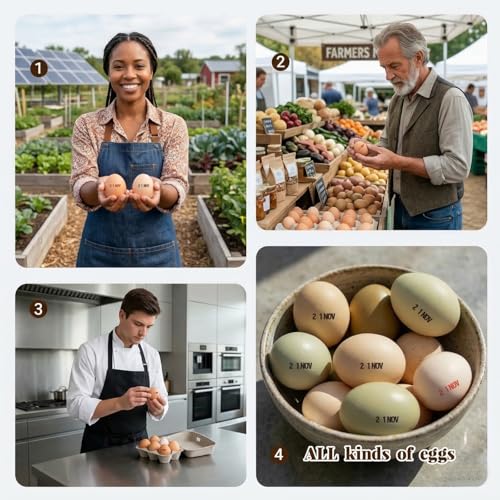 Egg Date Stamp Kit with 2 Fade-Resistant Ink Pads | Egg Stamper for Farm Fresh Eggs, Date Lable Stamps for Mark Farm Office Shipping