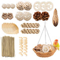 26PCS Bird Foraging Toys Set with Hanging Rattan Basket, Natural Shreddable Chew Toys, Relieve Boredom, for Parakeets, Budgies, Cockatiels, Conures, Lovebirds, Small Medium Parrots