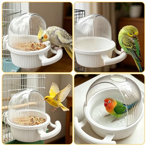 Litewoo No Mess Bird Feeder for Cage Parrot Seed Food Water Bowl (White) | No mess, with dispenser, multifunctional, large capacity, for parrot/quaker/lory/conure/cockatiel/senegal parrot/caique - color: White