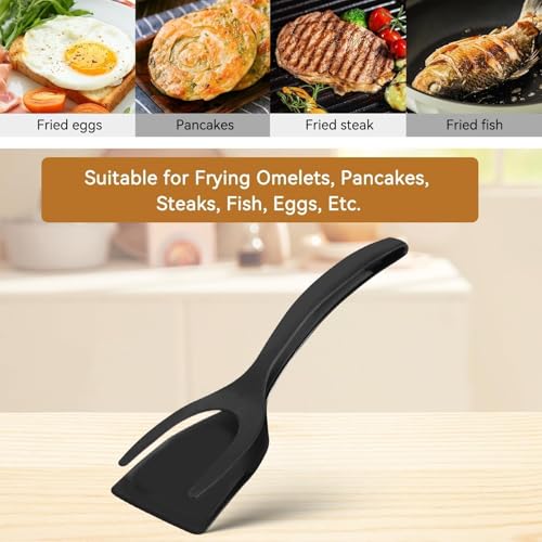 Kitchen Cooking Spatula, Egg Flipper Spatula Tongs 2 in 1 Frying Pan Egg Silicone Fried Egg Grip Flip Tongs Double Sided Turner Multi Purpose Non Stick Kitchen Shovel for Bread Fish Pancake Toast