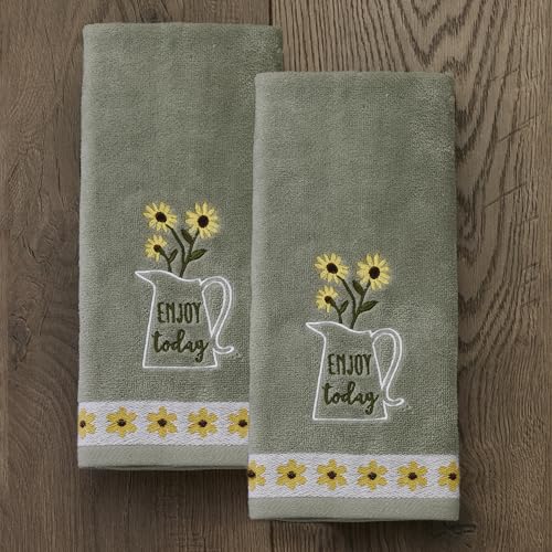 SKL Home Enjoy 100% Cotton 2pc Hand Towel Set, Embroidered & Decorative for Bath/Kitchen/Bar & Gift, Gray - color: Enjoy