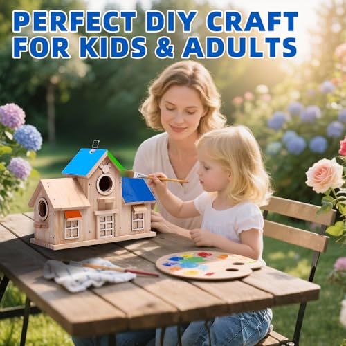 Wooden Birdhouse with Multiple Nesting Compartments, Hanging Bird House, 11.8 x 4.7 x 8.66 Inch