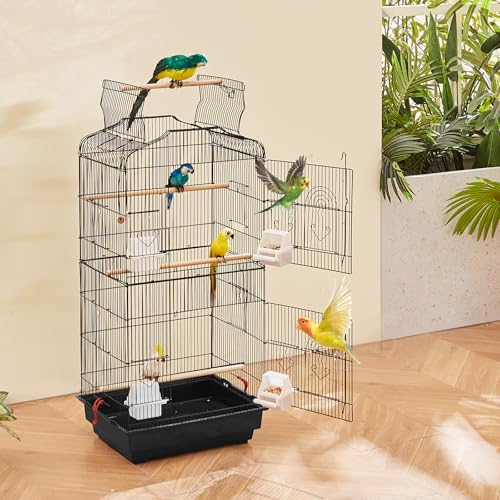 VEVOR 41-inch Open Top Large Parrot Bird Cage, Hanging Bird Cage for Parakeets Finches Canaries Lovebirds Cockatiels Budgies Small Quaker Conures Travel Pet Flight Birdcage with Swing and Perch - size: 18.0"L x 14.0"W x 36.4"H