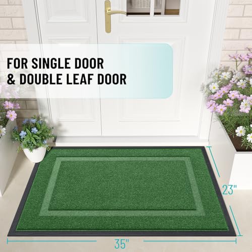 OLANLY Front Door Mat Outside 35x23, All-Season Heavy-Duty Rubber Doormat | Green, Absorbent, Stain and Fade Resistant, Waterproof Non-Slip Backing, Low-Profile Indoor Outdoor Floor Mat for Entryway - color: Green, size: 35" x 23"
