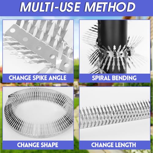 80 inches Bird deterrents for Outside and cat Spikes，Suitable for Pigeon Spike for Garden Fence Spikes and Wall,Barns Roof and Squirrel Guard Baffle with Steel Bird Spikes Stripes